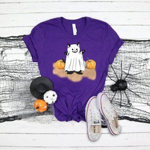 Halloween Cat Ghost Shirt, Halloween Black Cat Lover Shirt